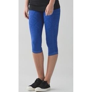 Lululemon Royal Blue Snake Print Ruched Cropped Leggings Women's Size 4